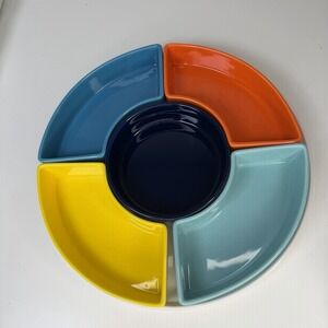 VTG Sweese Fiesta Ware Theme RELISH TRAY 6 Piece Set COMPLETE Art Deco Dip Serve